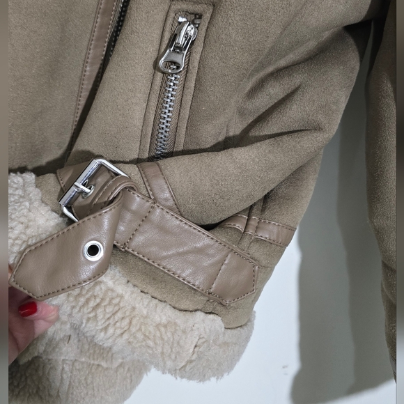 Zara Womens XXL Tan Shearling Bomber Jacket Brown - Picture 7 of 10